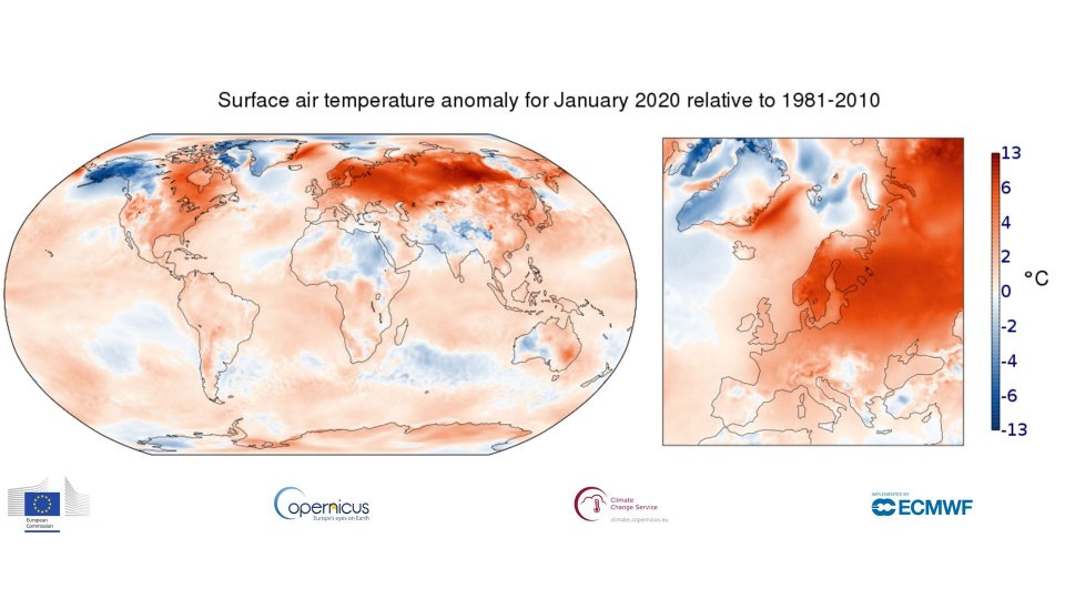 Gennaio 2020: il più caldo di sempre, + 3,1°C in Europa
