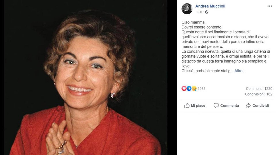 È morta Maria Antonietta Muccioli; lo annuncia il figlio Andrea