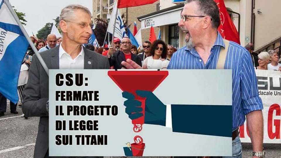 I segretari di Csdl e Cdls, Tamagnini e Montanari e il banner dell'iniziativa