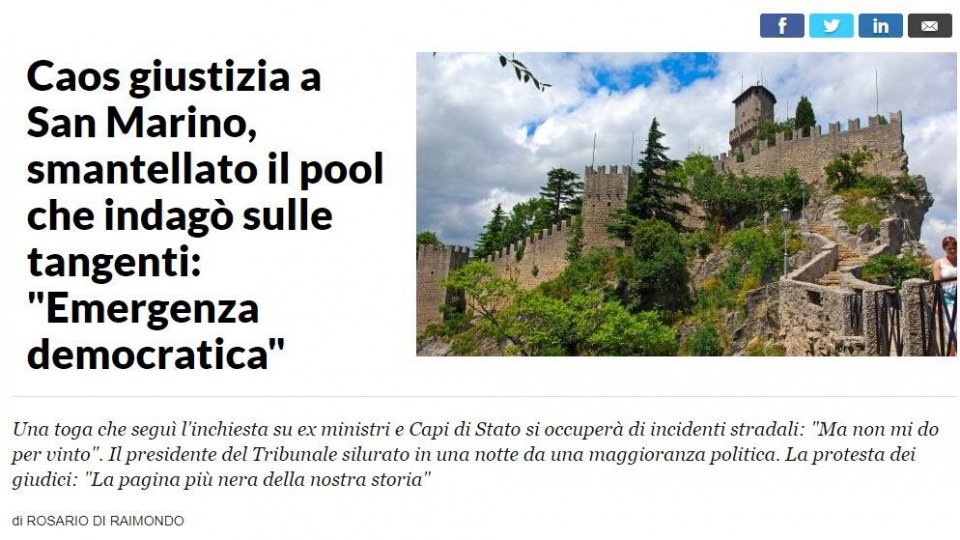 Brunelli, Buriani e Guzzetta su repubblica.it: "Vicenda triste che mina la reputazione di San Marino"