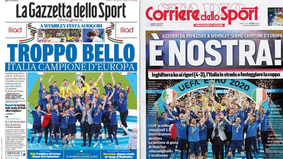 Europei di calcio: dalla gioia alle lacrime, le prime pagine di alcuni quotidiani in edicola oggi