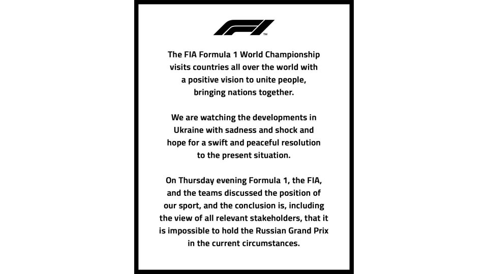 Formula 1: cancellato il GP di Russia