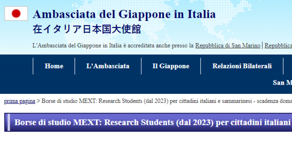 Borse di studio MEXT: Research Students (dal 2023) per cittadini italiani e sammarinesi
