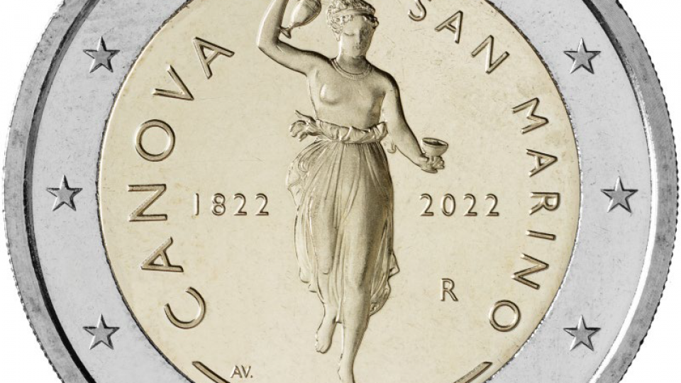 Moneta commemorativa da 2 euro 2022 fior di conio denominata: «Bicentenario della scomparsa di Antonio Canova»