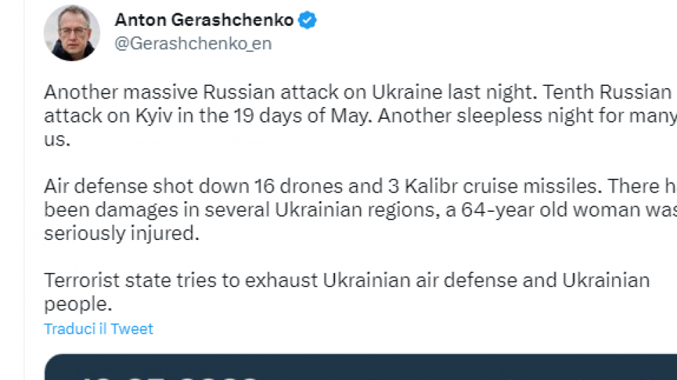 Il tweet di Anton Gerashchenko