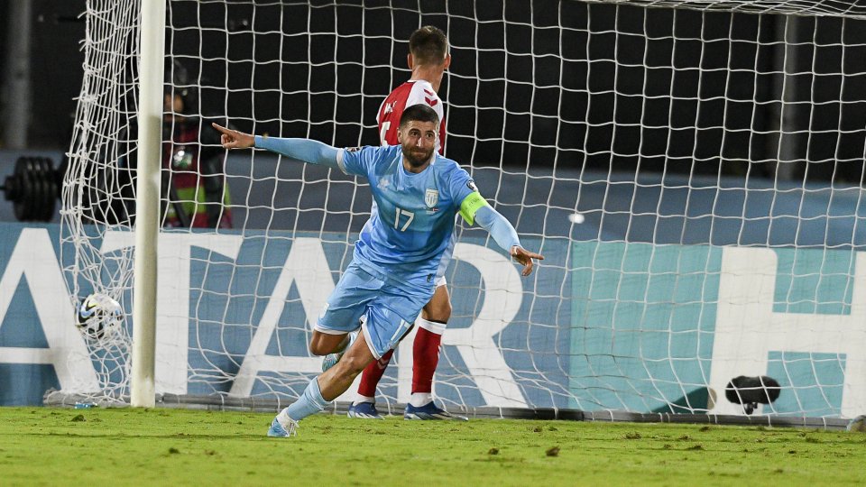 L’esultanza di Alessandro Golinucci dopo il gol alla Danimarca (foto: FSGC)