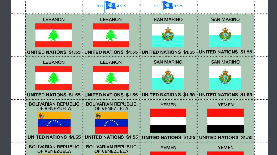 La bandiera di San Marino su un francobollo dell’ONU