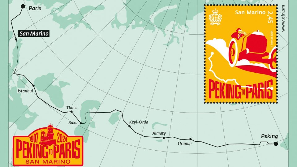 Un foglietto di Poste San Marino celebra la  storia della Pechino-Parigi