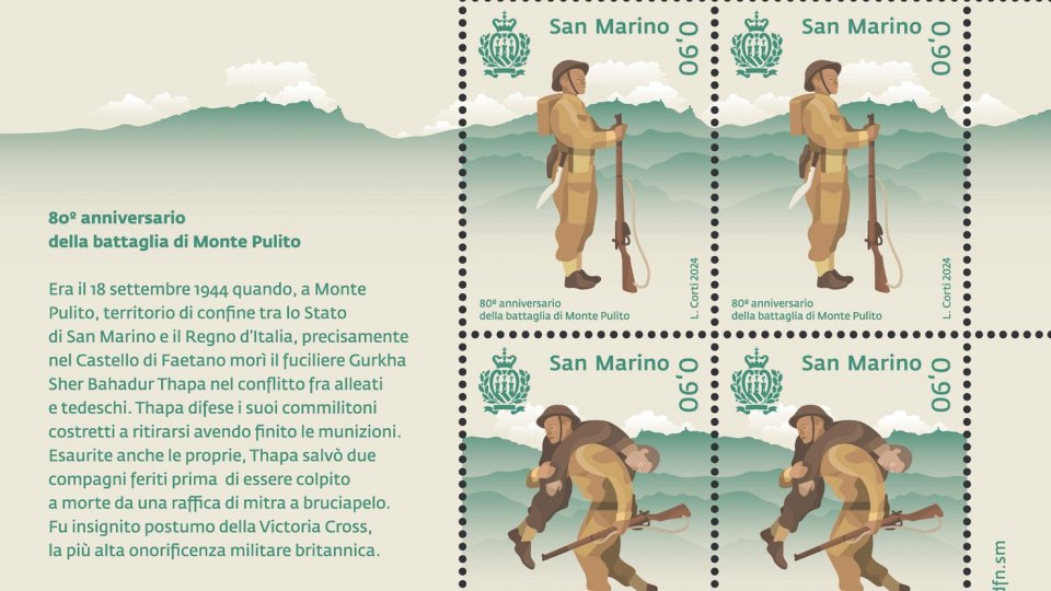 L’80° anniversario della battaglia di Monte Pulito su un dittico postale di Poste San Marino