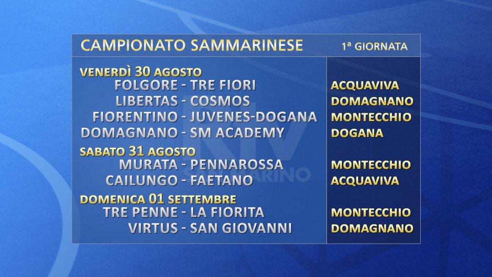 Campionato Sammarinese: Tre Penne - La Fiorita in diretta su San Marino RTV