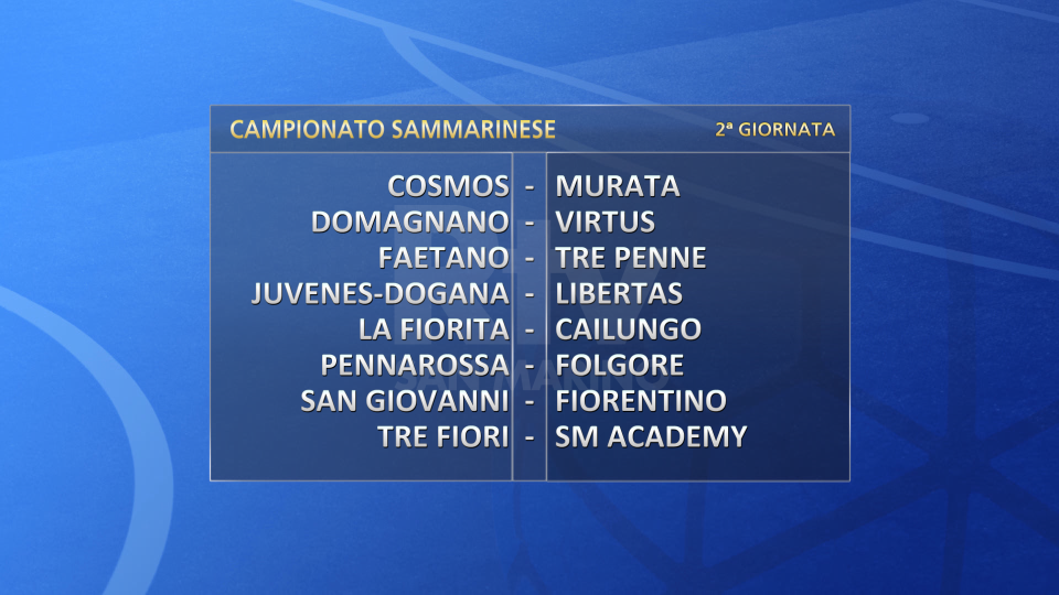 Il programma della seconda giornata del Campionato Sammarinese