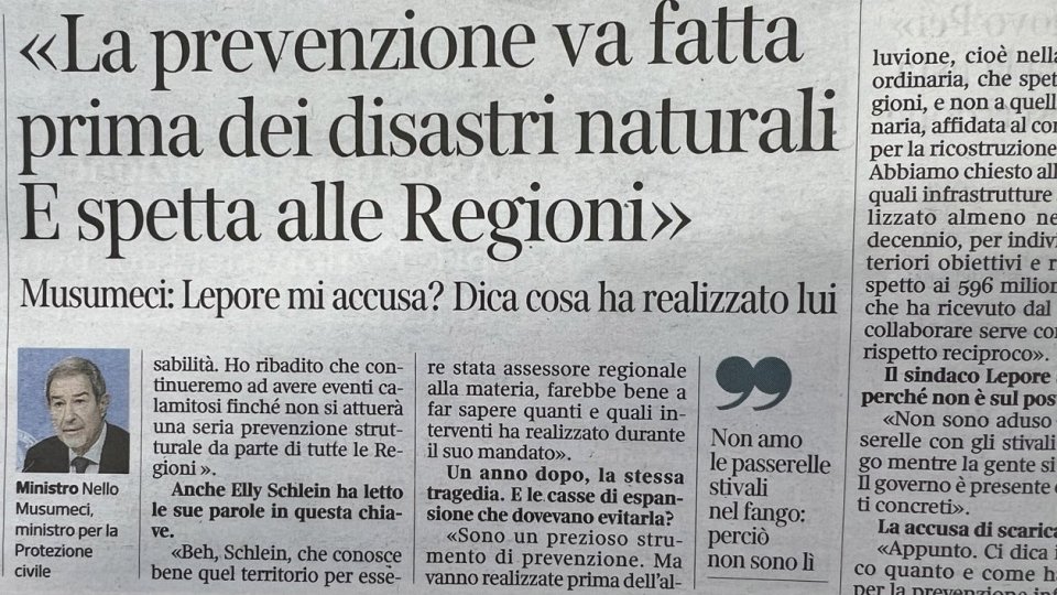 Musumeci: "La prevenzione va fatta per tempo e dalle Regioni'