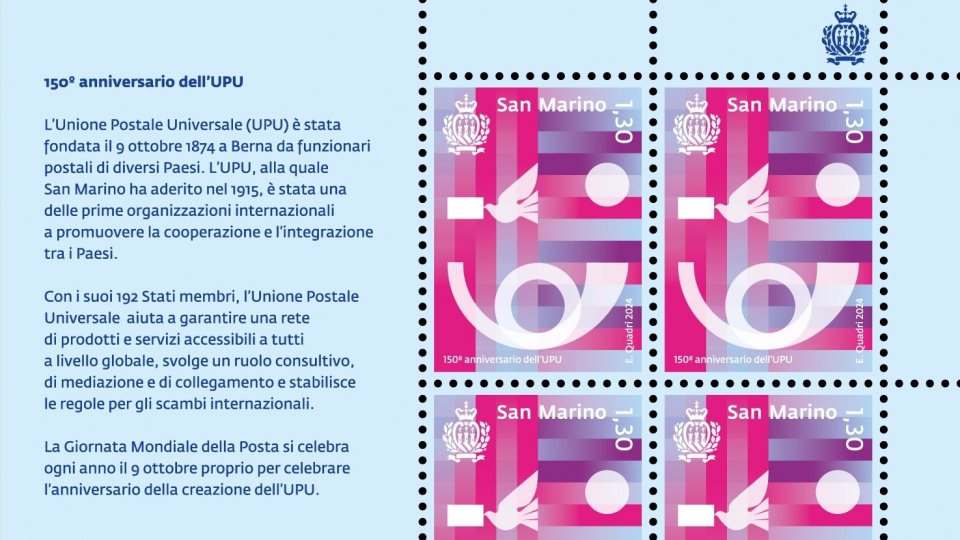 Poste San Marino celebra i 150 anni dell’Unione Postale Universale