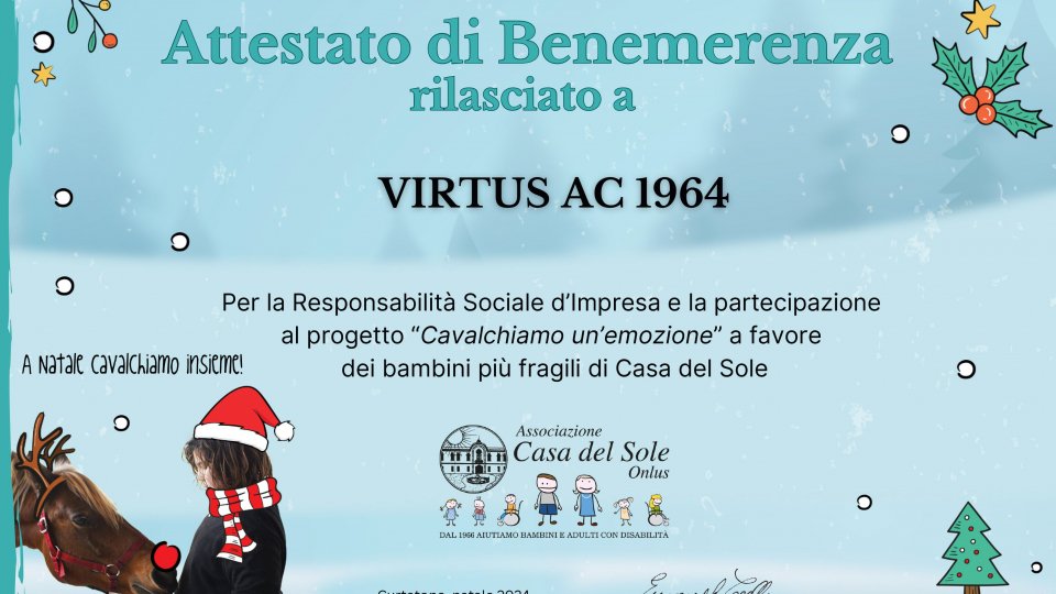 In occasione del natale, la Vrtus Ac sostiene i progetti dell'associazione casa del sole