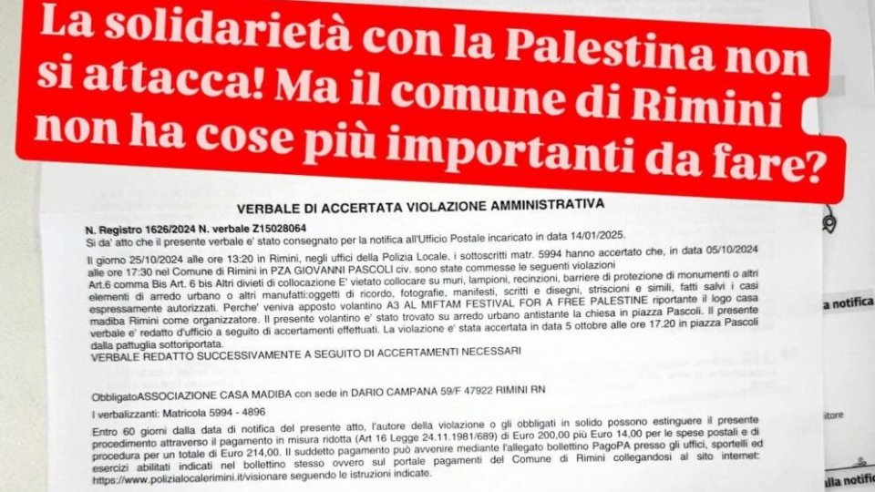 La polizia municipale del Comune di Rimini MULTA la solidarietà con la Palestina