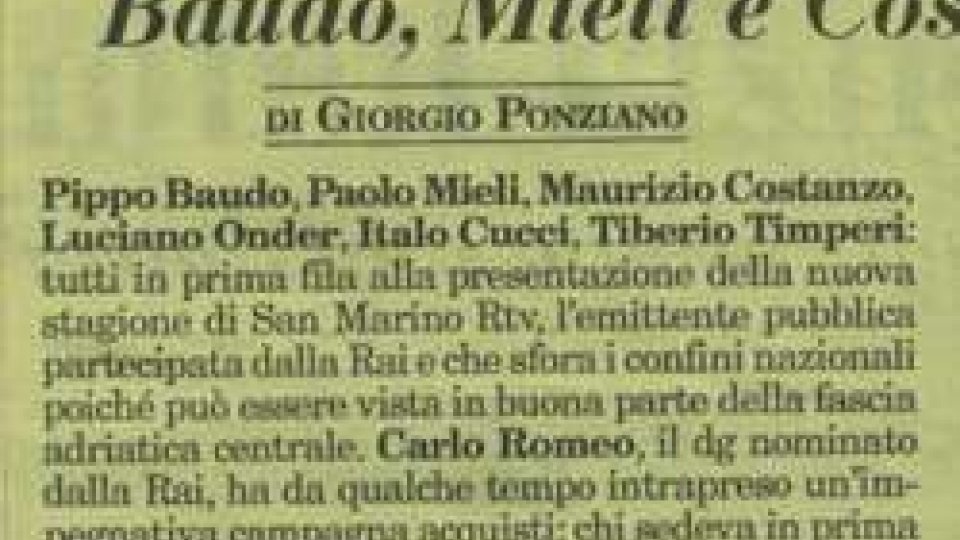 Italia Oggi: “Baudo, Mieli e Costanzo: tutti pazzi per San Marino Rtv”