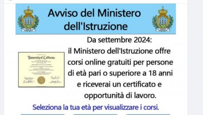 Corsi gratuiti del 'Ministero' dell'Istruzione di San Marino sui social: possibile truffa