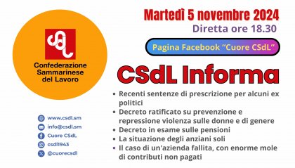 Sentenza di assoluzione e prescrizione per alcuni ex politici, tra gli argomenti di "CSdL Informa" di domani