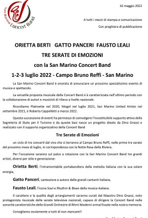 Orietta Berti, Gatto Panceri, Fausto Leali - tre serate di emozioni con la San Marino Concert Band